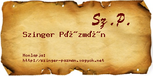 Szinger Pázmán névjegykártya